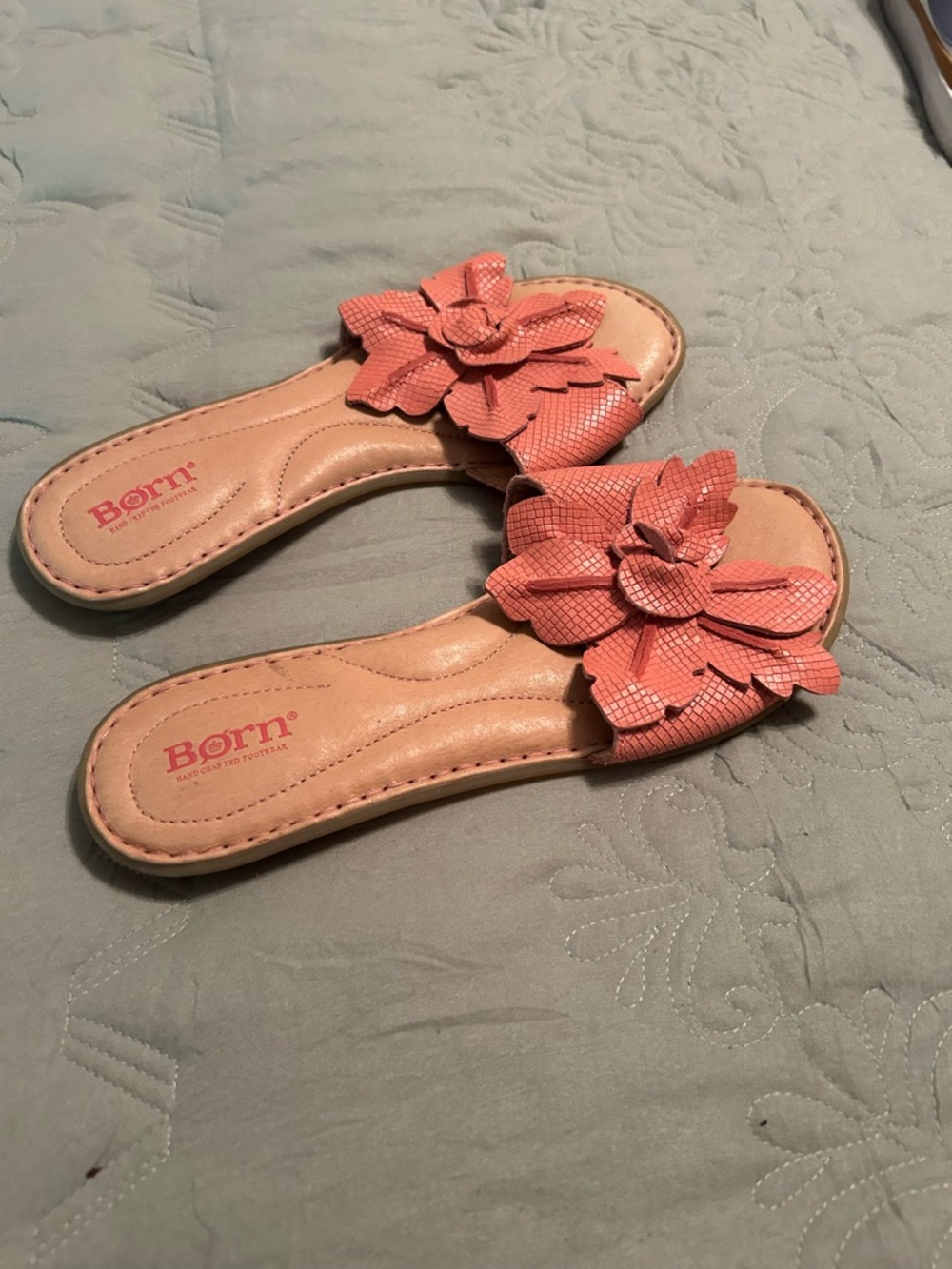 Born Coral Pink Floral Leather Slide Sandals - Picture 5 of 5